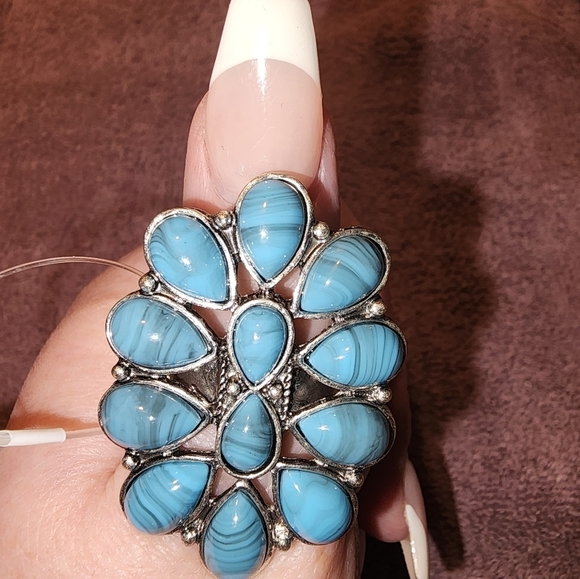 🆕️💙TURQUOISE STATEMENT FASHION RING SIZE 12💙 - Picture 5 of 6